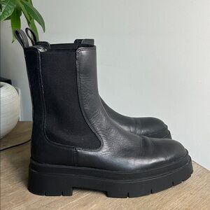 Zara Black Leather Chelsea Lug-sole Ankle Boots